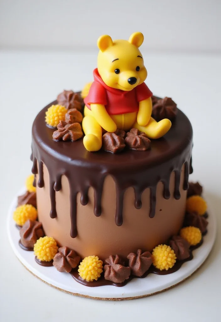 11 Creative Winnie the Pooh Cake Ideas That Will Make You the Star Baker! - 10. Pooh Bear Chocolate Drip Cake