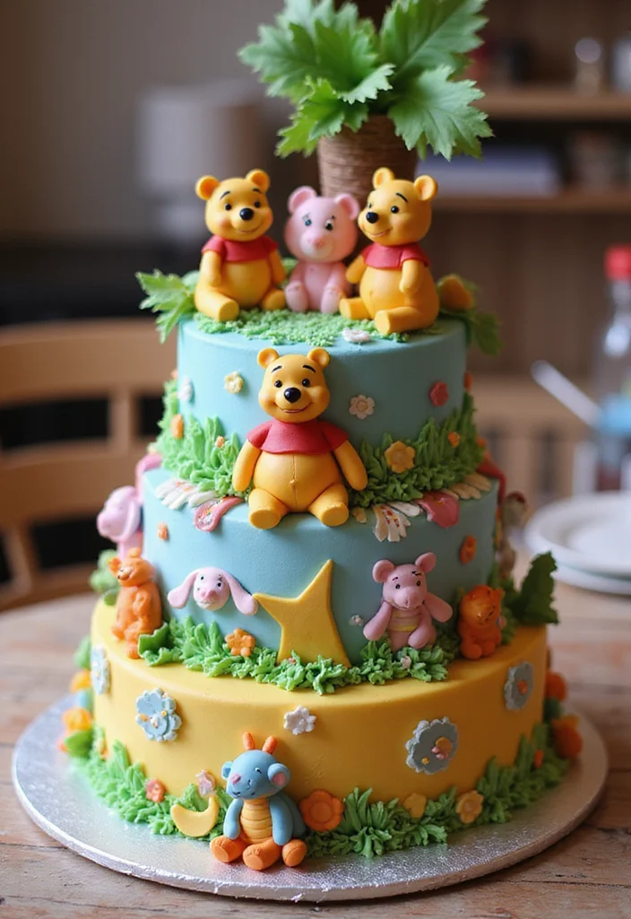 11 Creative Winnie the Pooh Cake Ideas That Will Make You the Star Baker! - 2. Pooh and Friends Layered Cake
