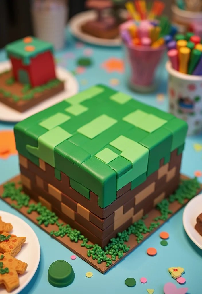 12 Amazing Minecraft Cake Ideas for the Ultimate Kids' Birthday Bash! - 1. Pixelated Block Cake