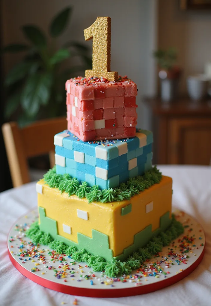 12 Amazing Minecraft Cake Ideas for the Ultimate Kids' Birthday Bash! - 12. Cake with Edible Blocks