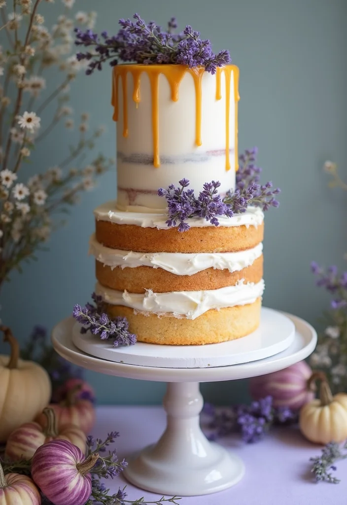 16 Fall Wedding Cake Creations You Never Knew You Needed! - 11. Honey Lavender Bliss