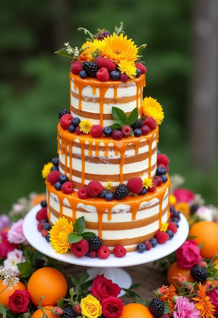 16 Orange Wedding Cake Designs Perfect for a Summer Wedding (Trust Us, #3 Is Unforgettable!) - 12. Orange Berry Compote Cake