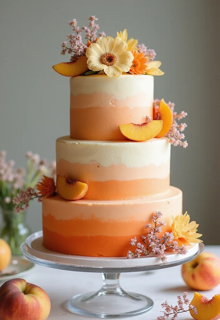 16 Orange Wedding Cake Designs Perfect for a Summer Wedding (Trust Us, #3 Is Unforgettable!) - 3. Ombré Orange and Peach Cake