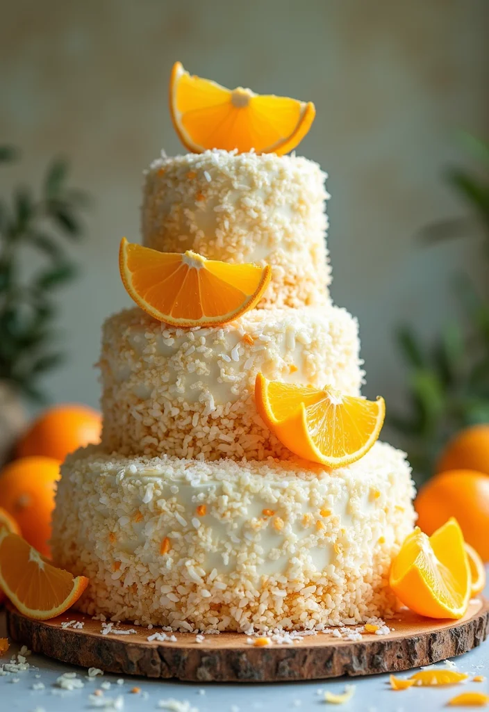 16 Orange Wedding Cake Designs Perfect for a Summer Wedding (Trust Us, #3 Is Unforgettable!) - 4. Orange Zest and Coconut Layer Cake