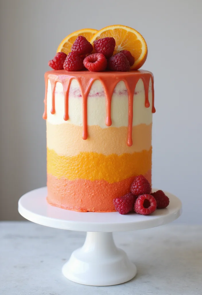 16 Orange Wedding Cake Designs Perfect for a Summer Wedding (Trust Us, #3 Is Unforgettable!) - 5. Orange and Raspberry Drip Cake