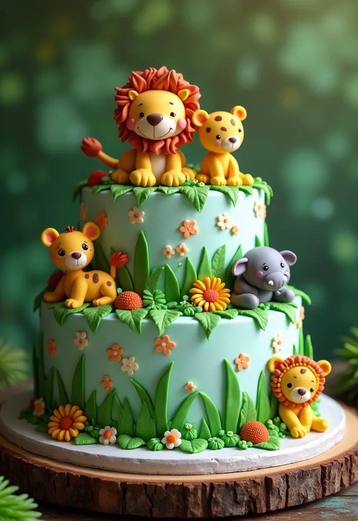 20 Creative Jungle Cake Ideas to Spice Up Your Baking Game (You’ll Want to Try #11!) - 2. Jungle Animal Cake