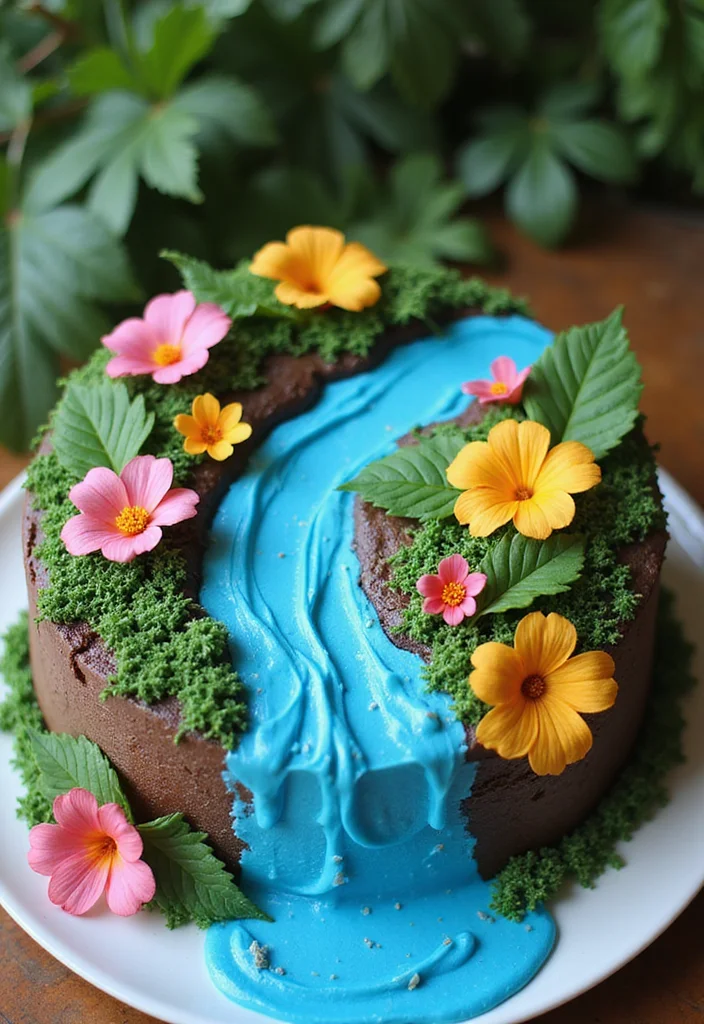 20 Creative Jungle Cake Ideas to Spice Up Your Baking Game (You’ll Want to Try #11!) - 20. Jungle Stream Cake