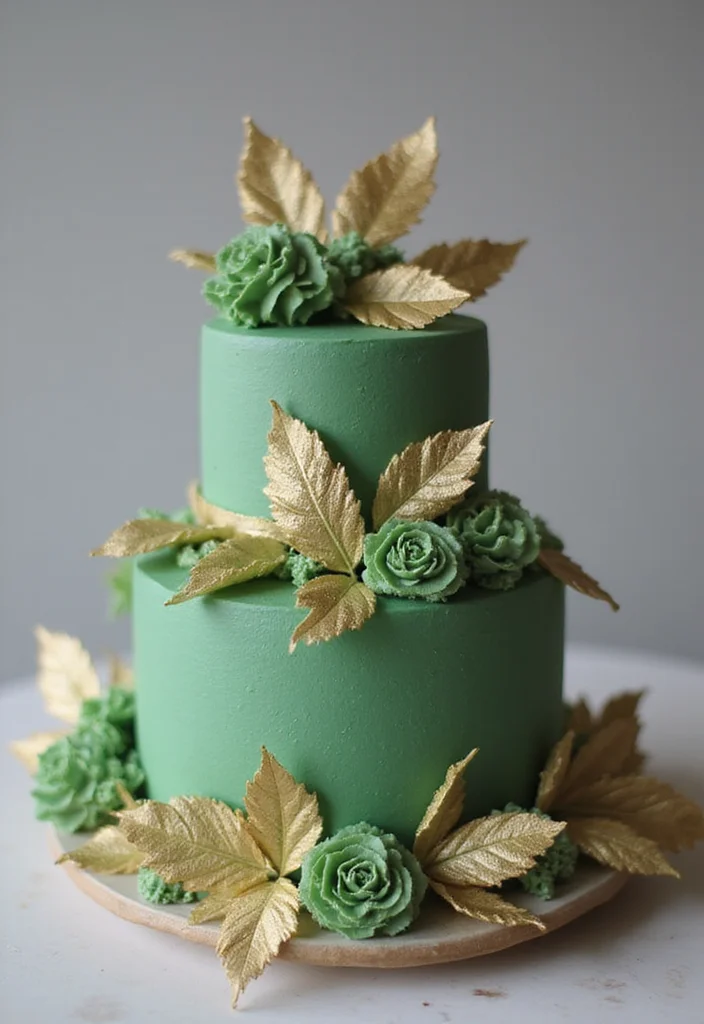 20 Creative Jungle Cake Ideas to Spice Up Your Baking Game (You’ll Want to Try #11!) - 4. Greenery and Gold Cake