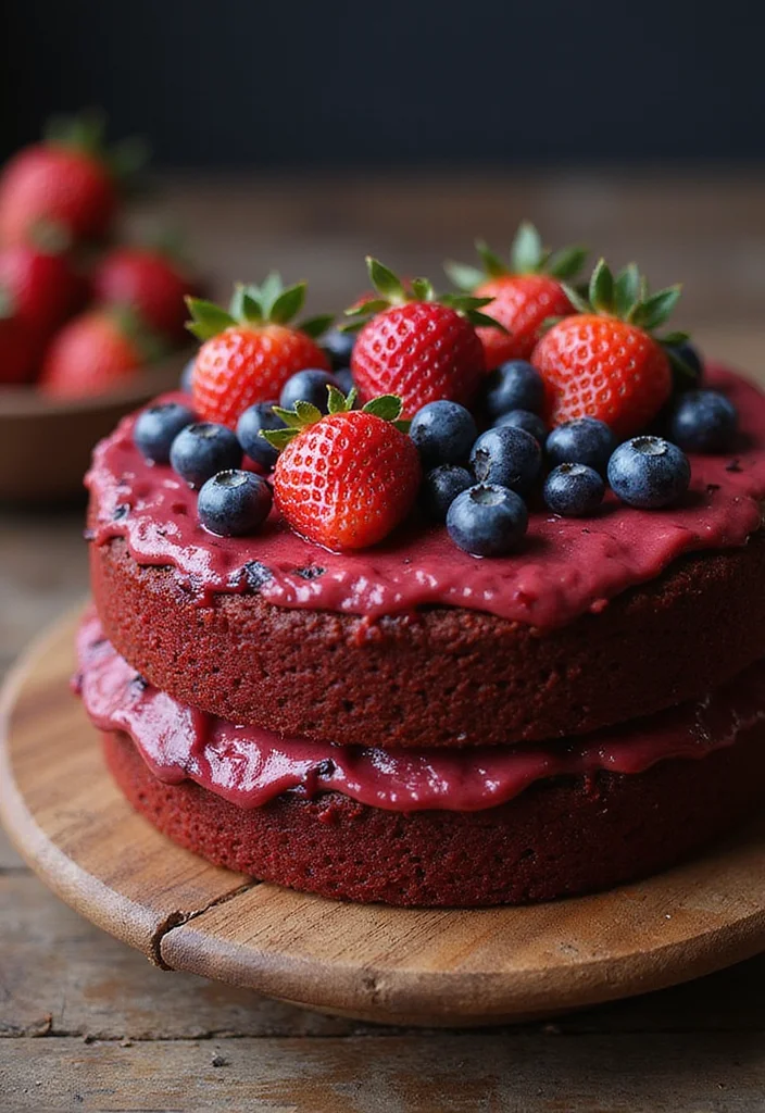 20 Jaw-Dropping Red Velvet Cake Designs for Your Next Celebration (Your Guests Will Be Amazed!) - 12. Rustic Fruit Toppings