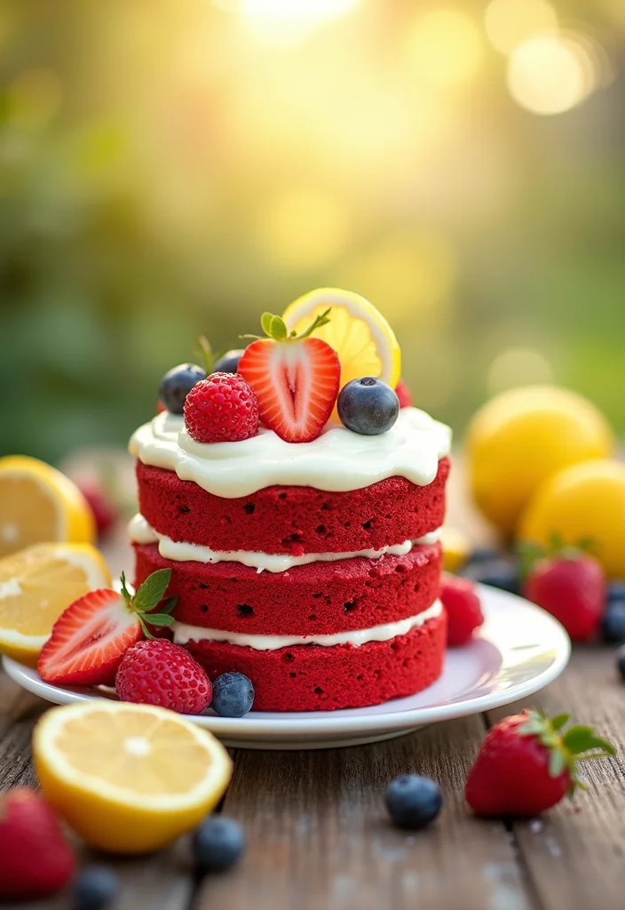 20 Jaw-Dropping Red Velvet Cake Designs for Your Next Celebration (Your Guests Will Be Amazed!) - 16. Bright Summer Vibes