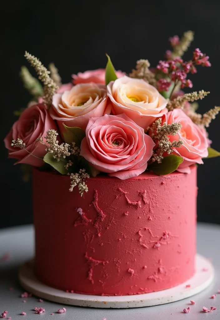 20 Jaw-Dropping Red Velvet Cake Designs for Your Next Celebration (Your Guests Will Be Amazed!) - 18. Elegant Floral Design