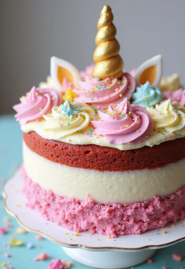20 Jaw-Dropping Red Velvet Cake Designs for Your Next Celebration (Your Guests Will Be Amazed!) - 2. Whimsical Unicorn Theme