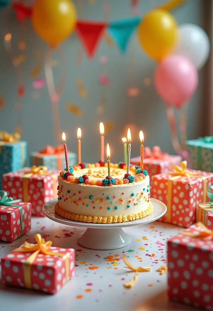 22 Sentimental Birthday Cake Captions That Capture the Love! - 16. Cake, Gifts, and Wishes Galore