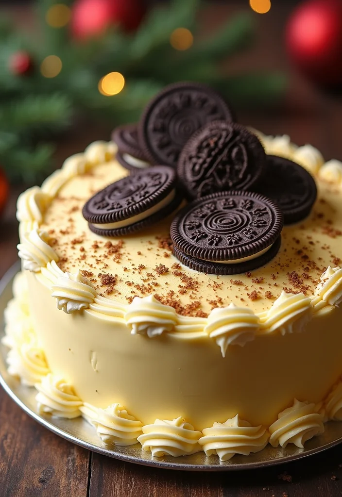 25 Festive Holiday Oreo Cake Designs That Will Make Your Celebrations Extra Special! - 20. Holiday Eggnog Oreo Cake
