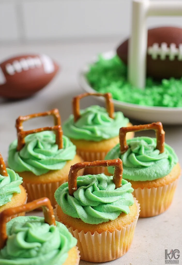 Score Big with a Football-Themed Birthday Cake Your Kids Will Adore! - 5. Football Goal Post Cupcakes