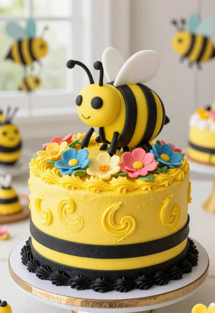 15 Bee Birthday Cake Ideas for a Sweet Celebration - 10. Whimsical Bumblebee Cake 1