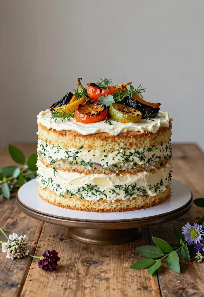 15 Flat Wedding Cake Ideas for a Modern, Unique Display - 11. Savory Cake Alternative 1