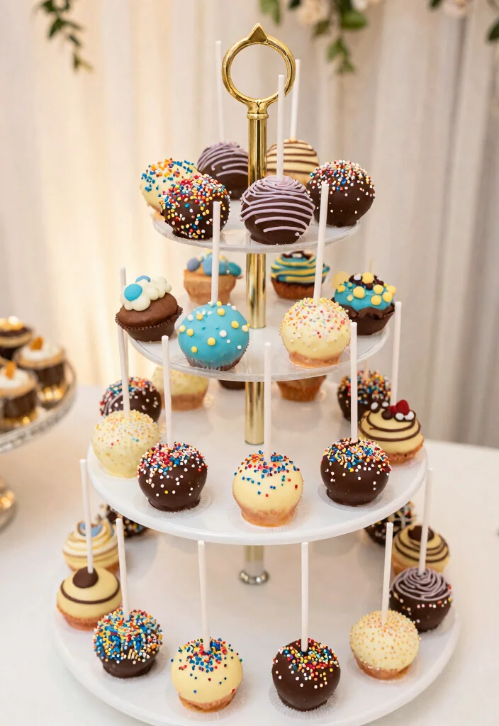 15 Flat Wedding Cake Ideas for a Modern, Unique Display - 13. Cake Pops Display 1
