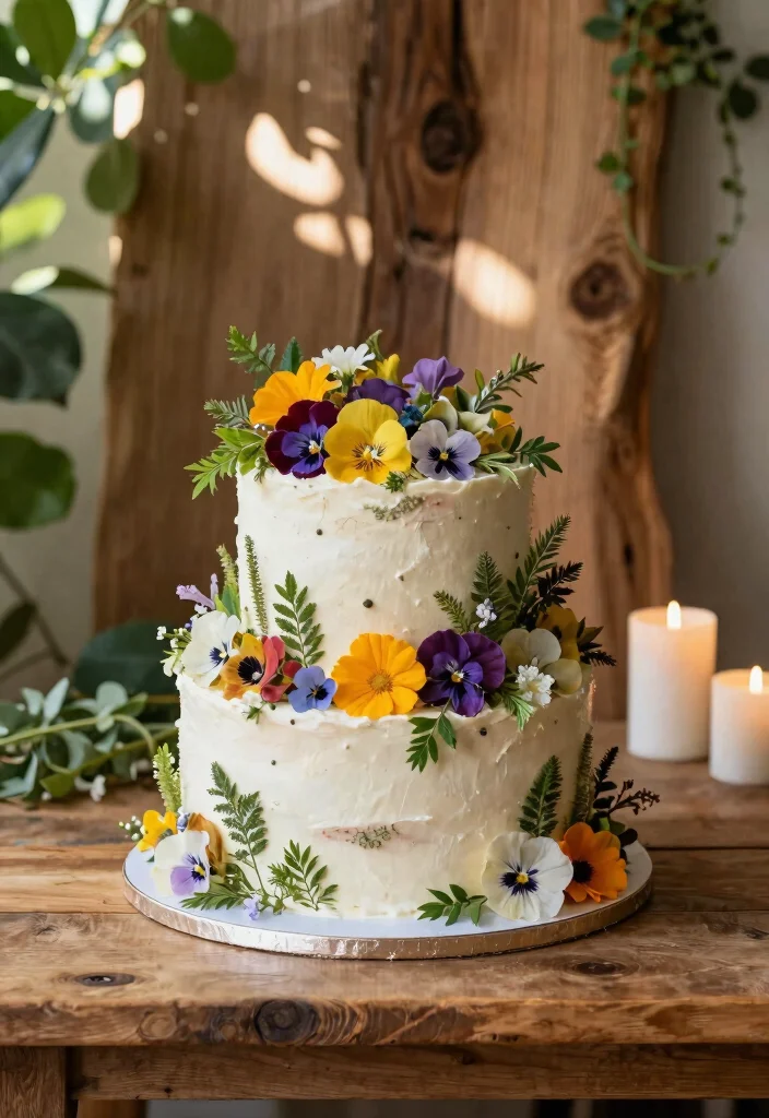 15 Flat Wedding Cake Ideas for a Modern, Unique Display - 4. Botanical-Inspired Cake 1