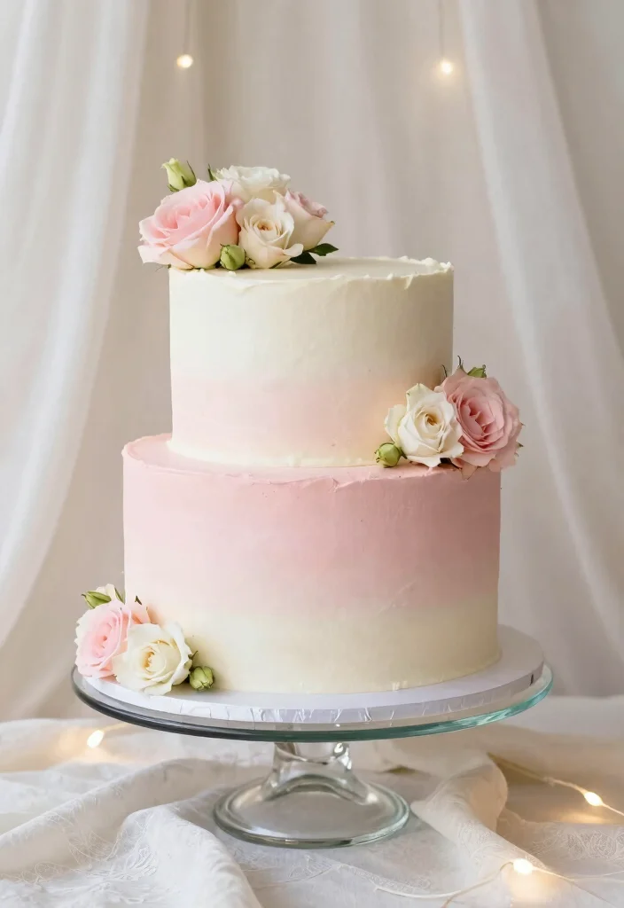 15 Flat Wedding Cake Ideas for a Modern, Unique Display - 5. The Ombre Effect Cake 1