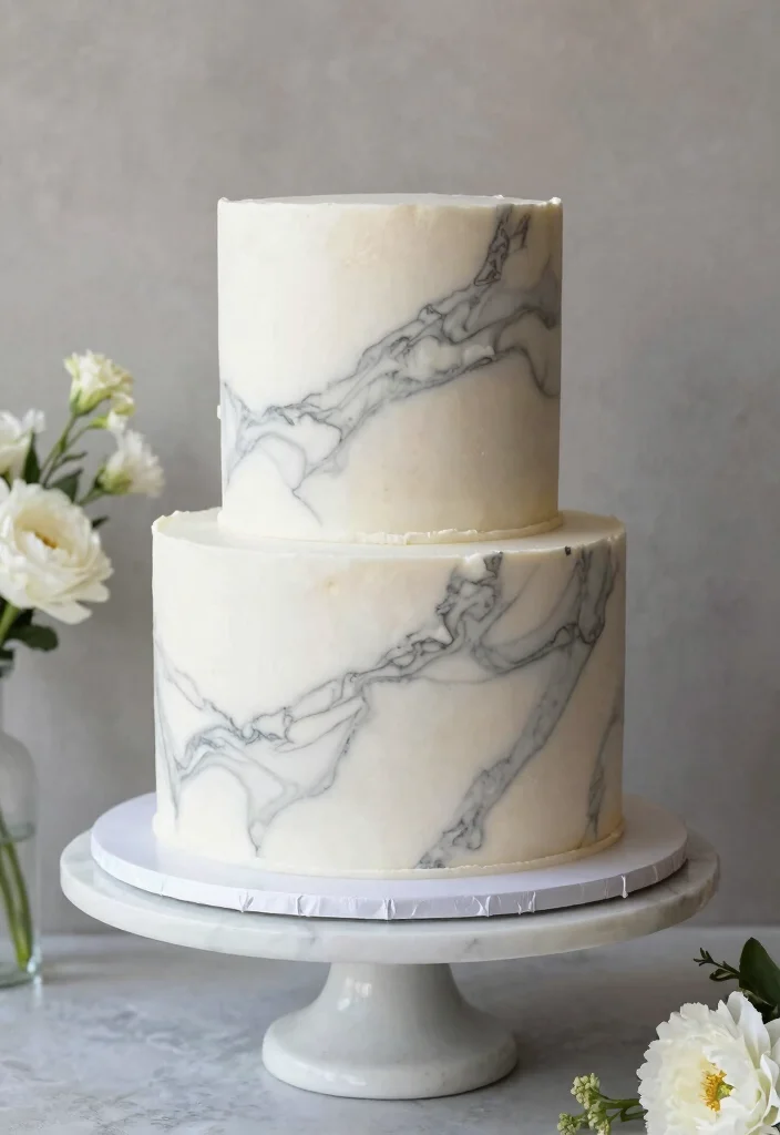 15 Flat Wedding Cake Ideas for a Modern, Unique Display - 7. Marble Effect Cake 1