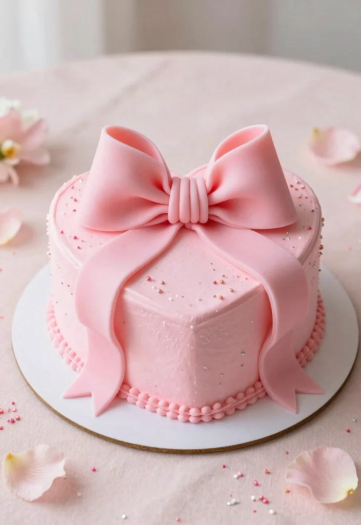 15 Heart Cake With Bows Ideas: Cute Feminine Designs - 1. Classic Pink Heart Cake with Bow 1
