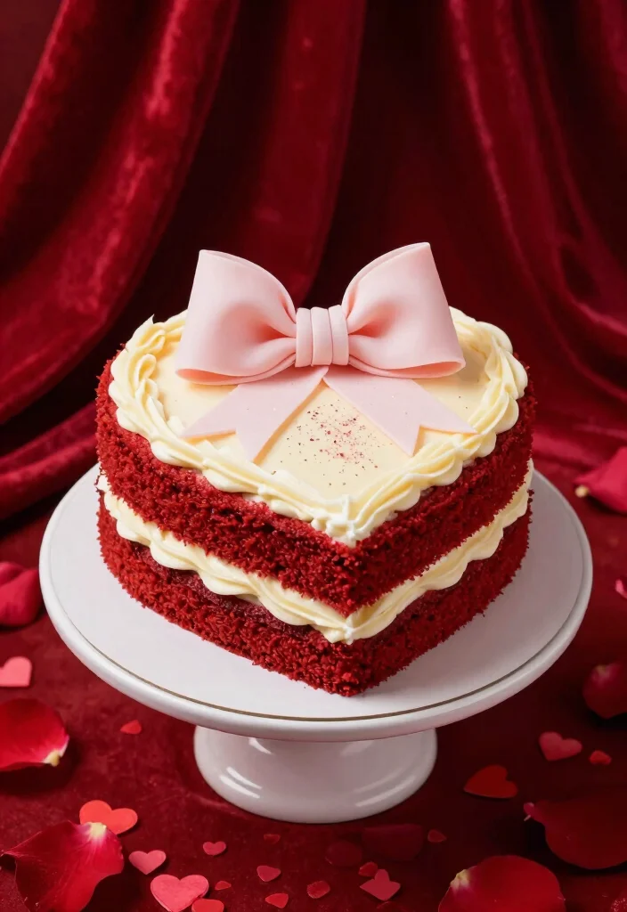 15 Heart Cake With Bows Ideas: Cute Feminine Designs - 2. Glittering Red Velvet Heart Cake 1