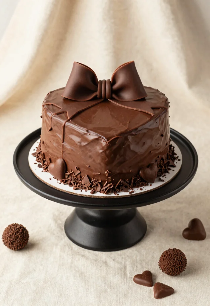 15 Heart Cake With Bows Ideas: Cute Feminine Designs - 5. Chocolate Heart Cake with a Whimsical Bow 1
