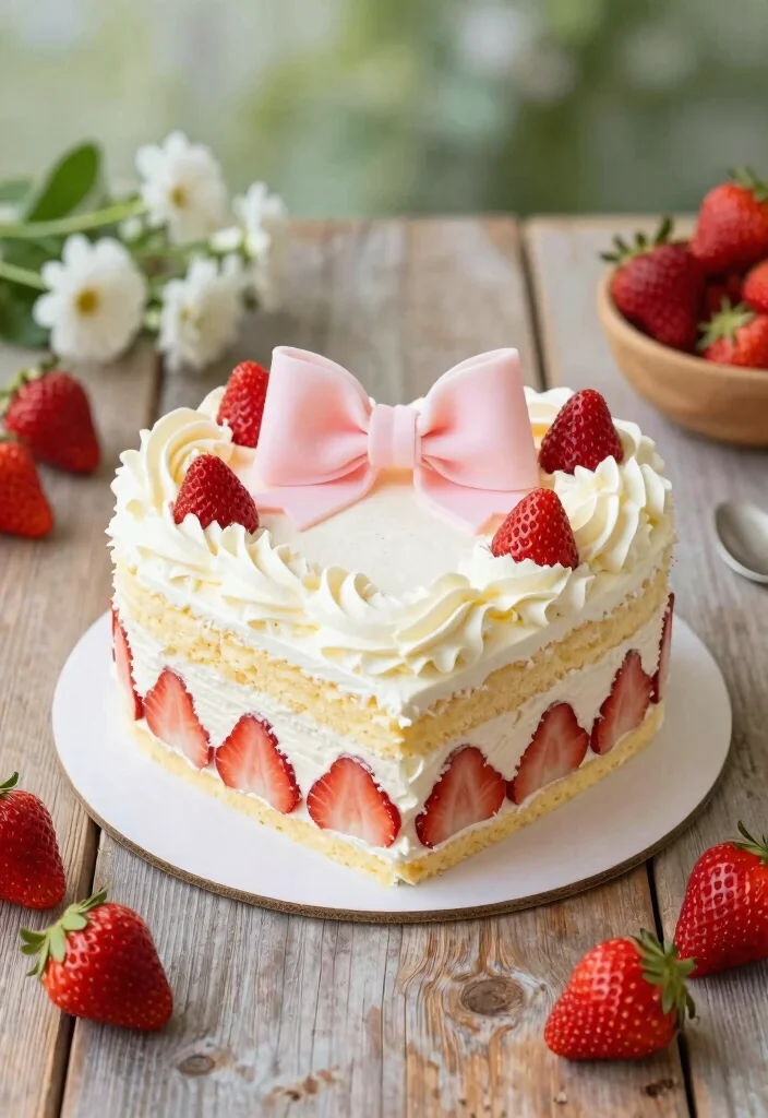 15 Heart Cake With Bows Ideas: Cute Feminine Designs - 6. Strawberry Shortcake Heart Cake 1