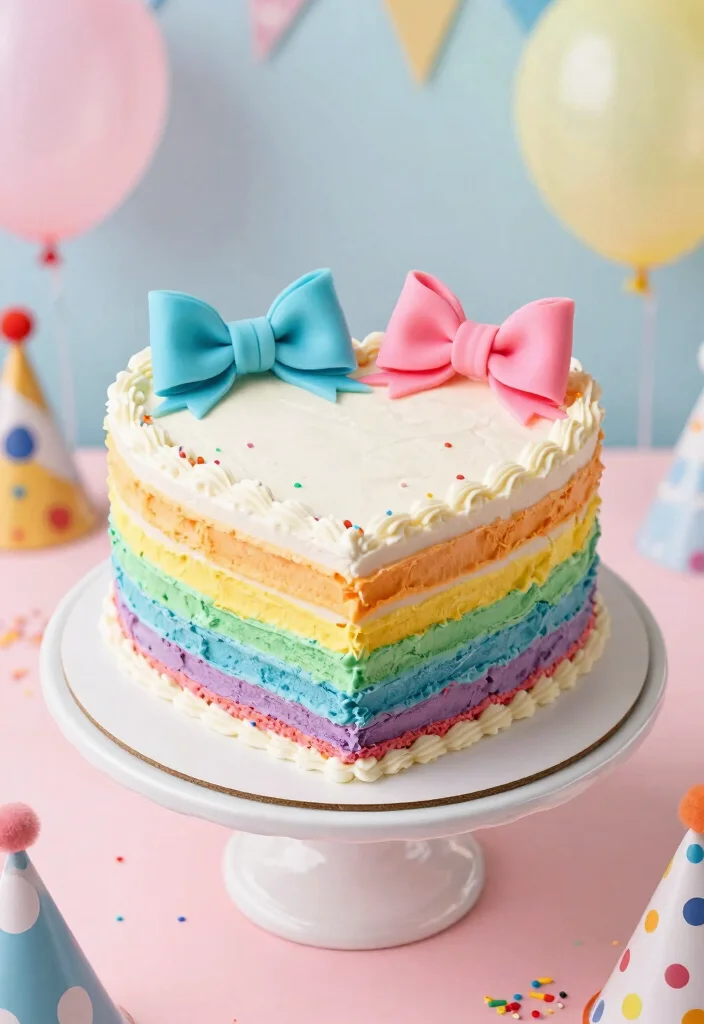 15 Heart Cake With Bows Ideas: Cute Feminine Designs - 8. Rainbow Heart Cake with Bows 1