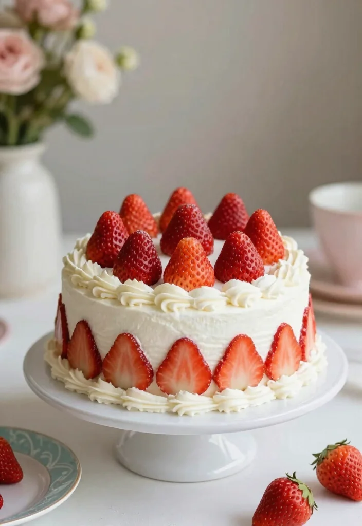 15 Strawberry Cake Decoration Ideas: Fresh Fruity Designs - 1. Whipped Cream and Fresh Strawberries 1