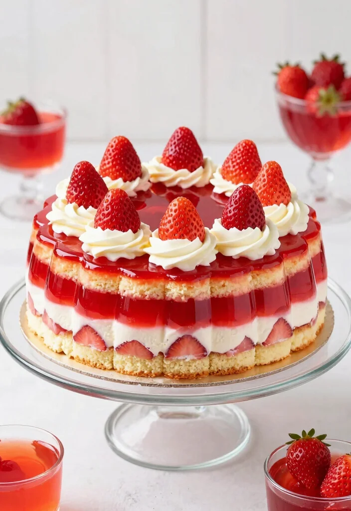 15 Strawberry Cake Decoration Ideas: Fresh Fruity Designs - 13. Layered Strawberry Jello Cake 1