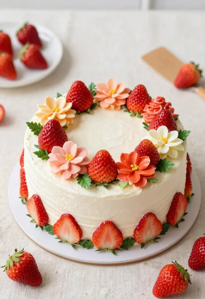 15 Strawberry Cake Decoration Ideas: Fresh Fruity Designs - 5. Strawberry Buttercream Flowers 1