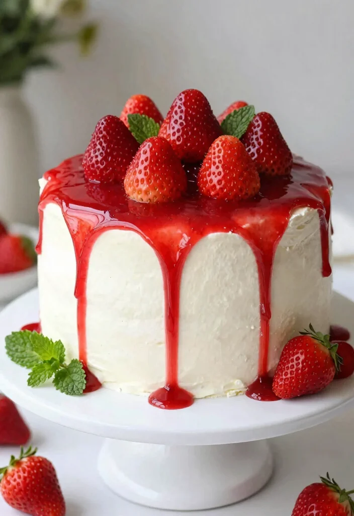 15 Strawberry Cake Decoration Ideas: Fresh Fruity Designs - 8. Strawberry Sauce Drizzle 1