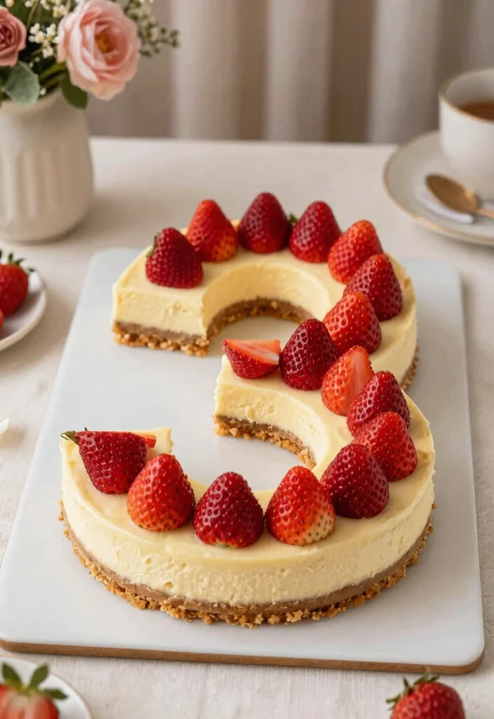 15 Strawberry Number Cake Ideas Trendy Birthday Style - 5. Strawberry Cheesecake Number Cake 1