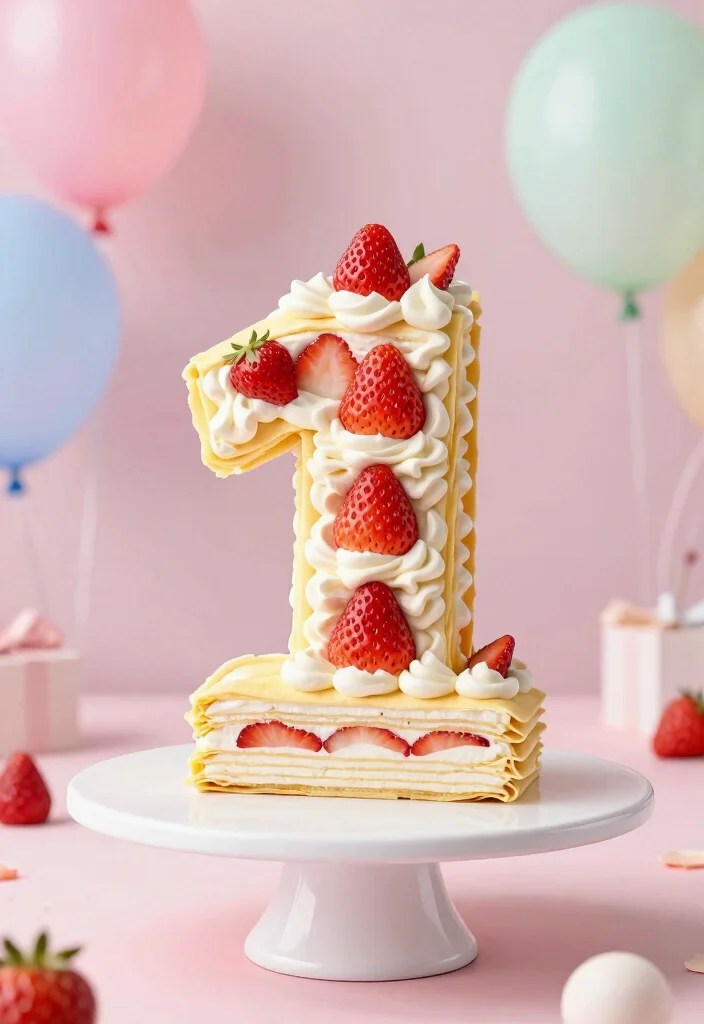 15 Strawberry Number Cake Ideas Trendy Birthday Style - 6. Strawberry Layered Crepe Number Cake 1