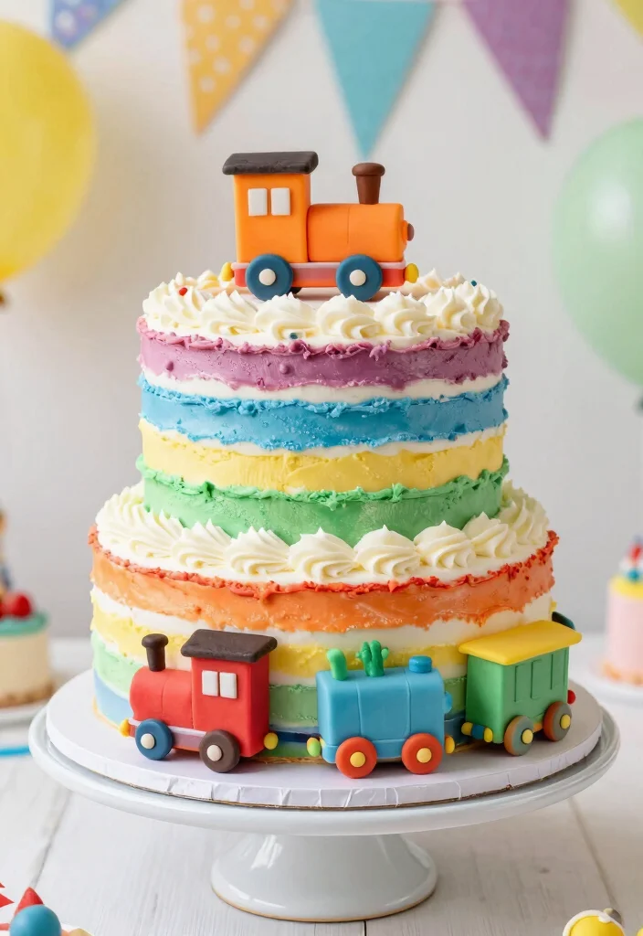 15 Train Birthday Cake Ideas Fun Classic Kids Theme - 3. Rainbow Train Cake 1