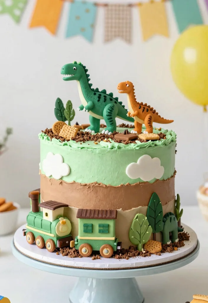 15 Train Birthday Cake Ideas Fun Classic Kids Theme - 5. Dinosaur Train Cake 1