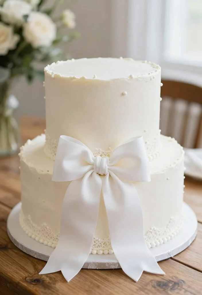 15 Wedding Cake With Bow Ideas: Elegant Soft Detail - 1. Classic White Cake with a Satin Bow 1