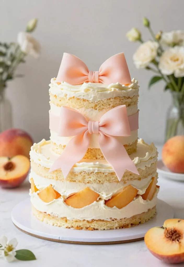 15 Wedding Cake With Bow Ideas: Elegant Soft Detail - 11. Peach and Cream Cake with Bow 1