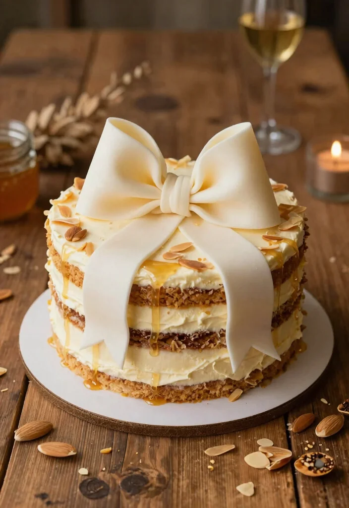 15 Wedding Cake With Bow Ideas: Elegant Soft Detail - 13. Honey and Almond Cake with Bow 1