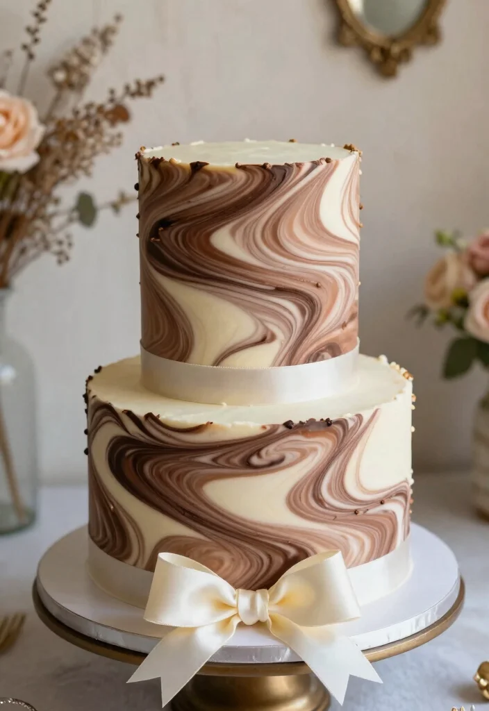 15 Wedding Cake With Bow Ideas: Elegant Soft Detail - 14. Marbled Cake with Bow 1