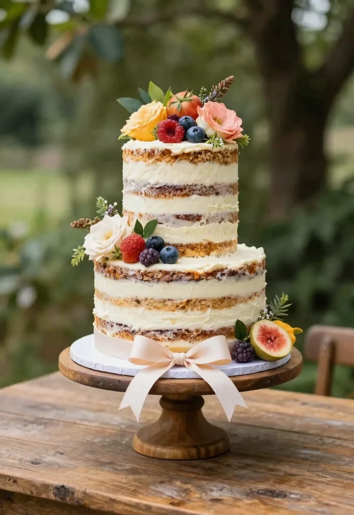15 Wedding Cake With Bow Ideas: Elegant Soft Detail - 3. Rustic Naked Cake with Bow Accents 1