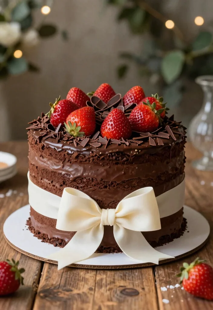 15 Wedding Cake With Bow Ideas: Elegant Soft Detail - 5. Chocolate Cake with Ivory Bow 1