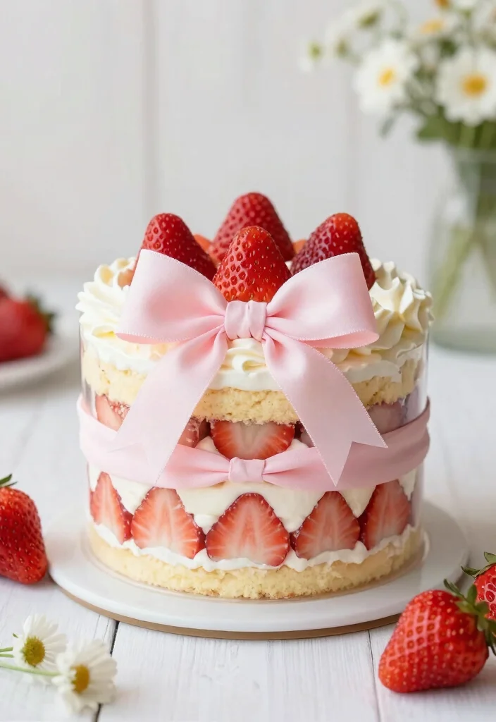 15 Wedding Cake With Bow Ideas: Elegant Soft Detail - 9. Strawberry Shortcake with Bows 1