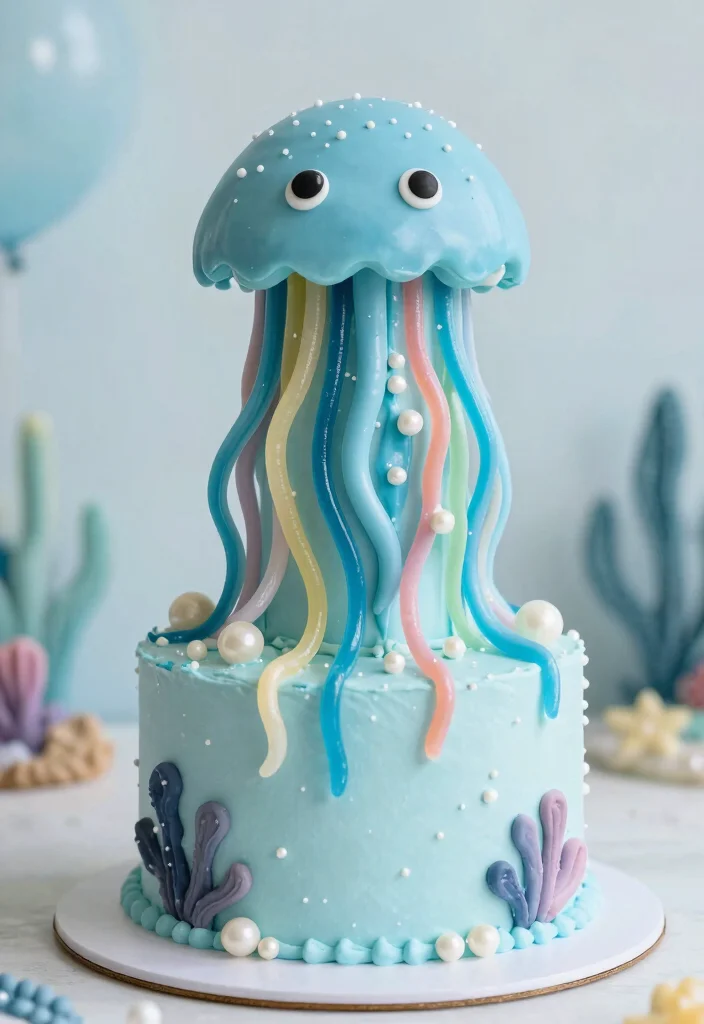 16 Baby Shark Smash Cake Ideas Bright Fun Theme - 14. Jellyfish Splash Cake 1