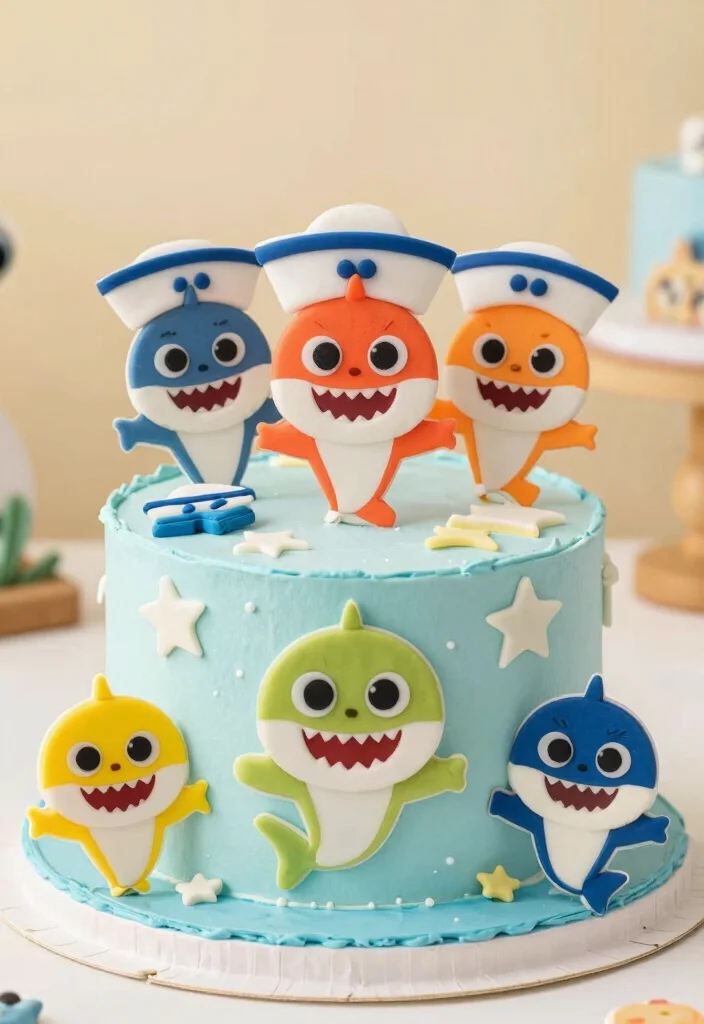 16 Baby Shark Smash Cake Ideas Bright Fun Theme - 15. Sweet Sailor Cake 1