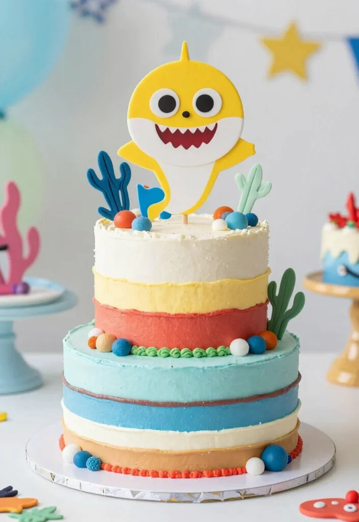 16 Baby Shark Smash Cake Ideas Bright Fun Theme - 16. Baby Shark Birthday Cake 1