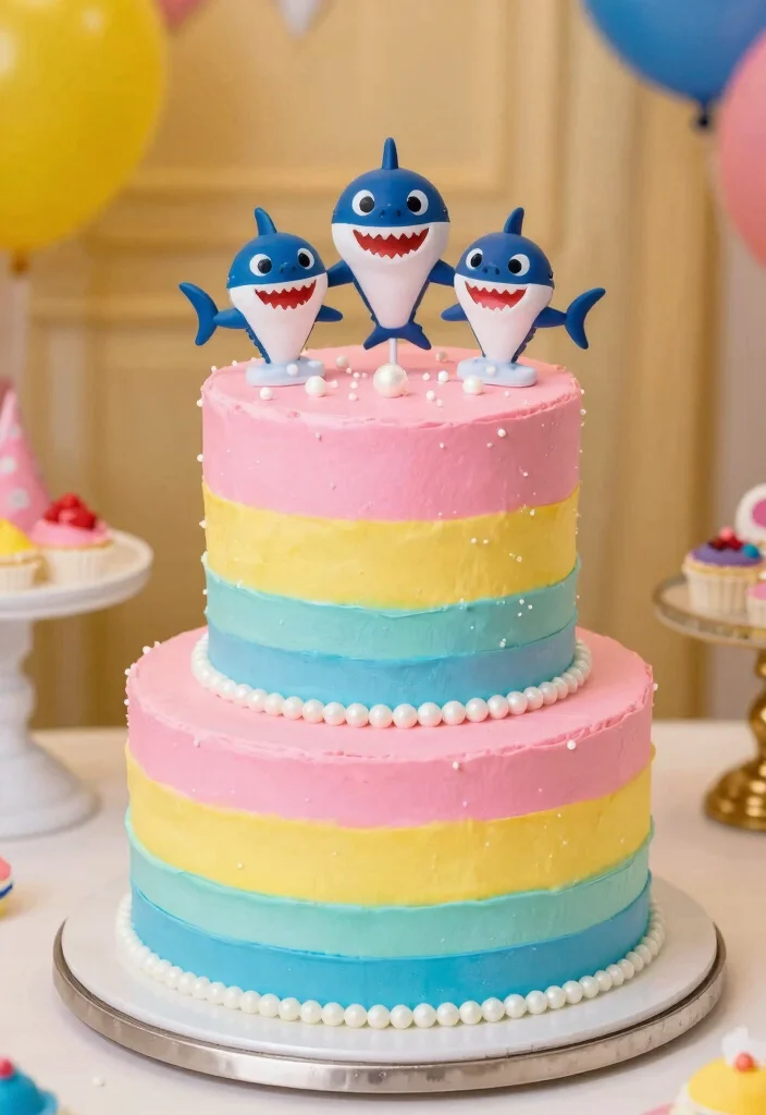 16 Baby Shark Smash Cake Ideas Bright Fun Theme - 3. Rainbow Shark Cake 1