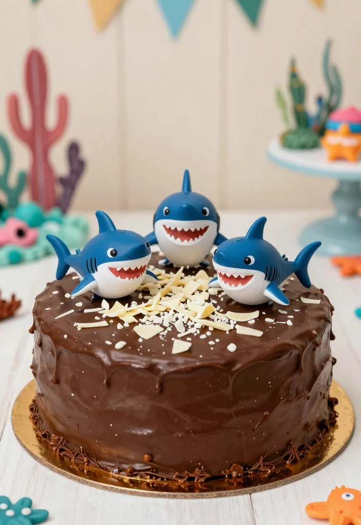 16 Baby Shark Smash Cake Ideas Bright Fun Theme - 4. Chocolate Shark Splash Cake 1